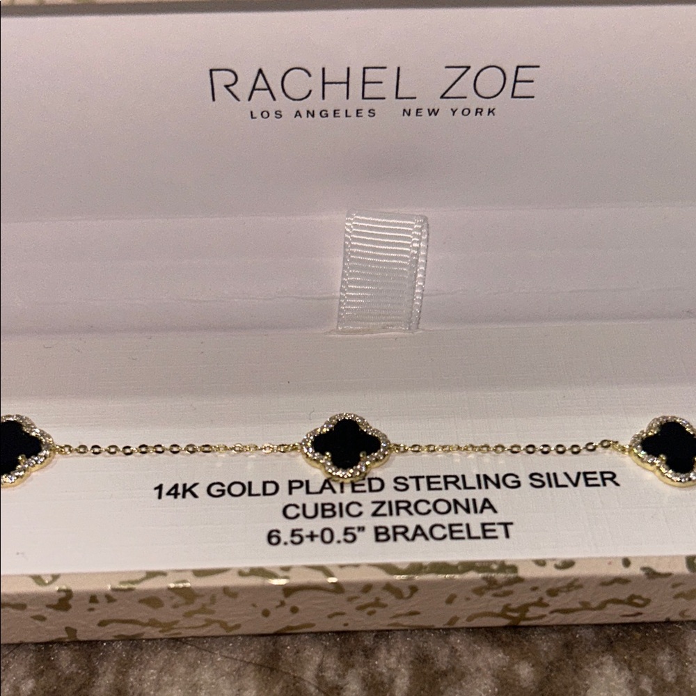 Rachel Zoe 14k Gold Plated Clover Bracelet with Black Accents